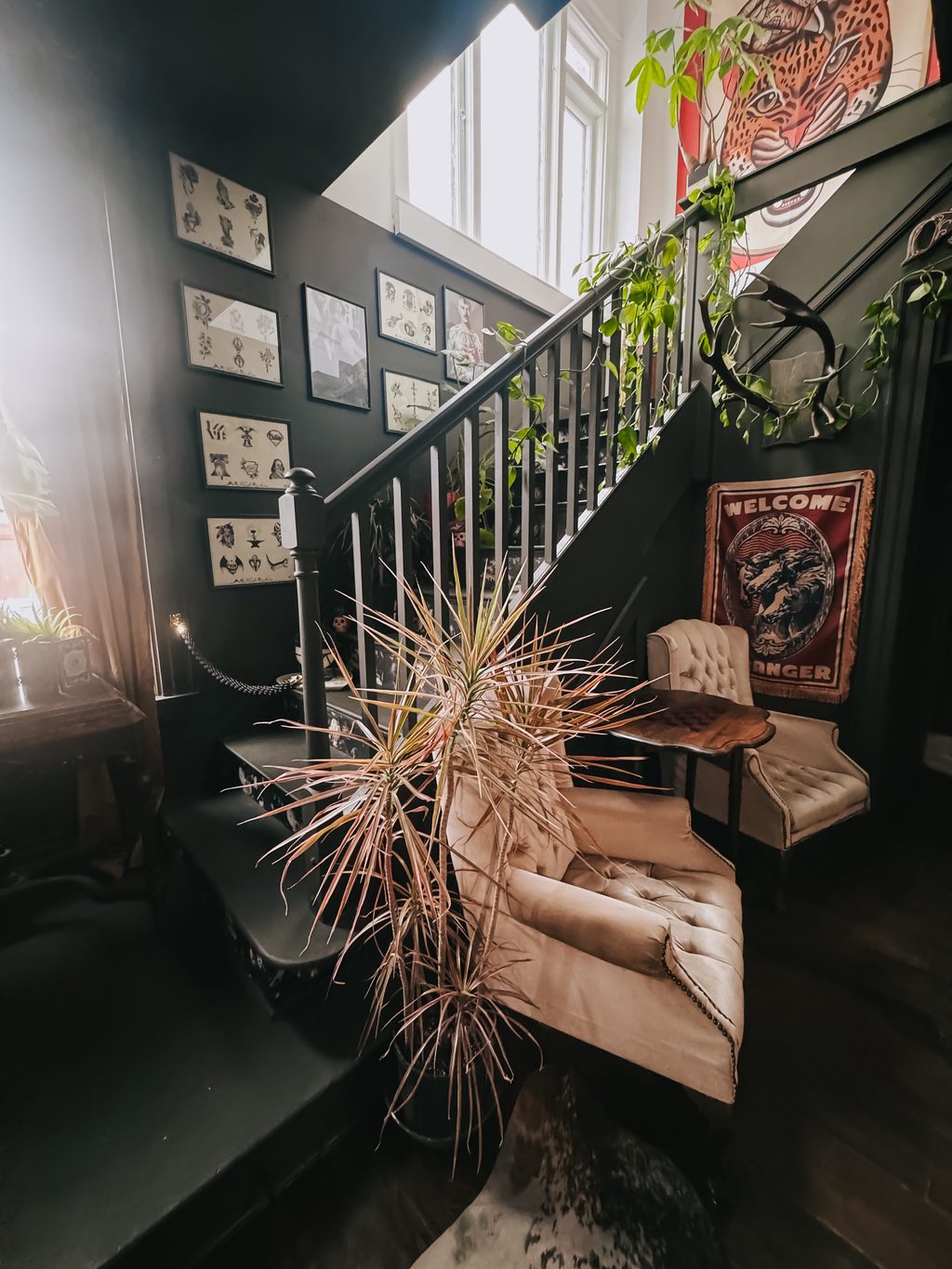 The entry staircase at Old Friends Tattoo in Rochester, NY.